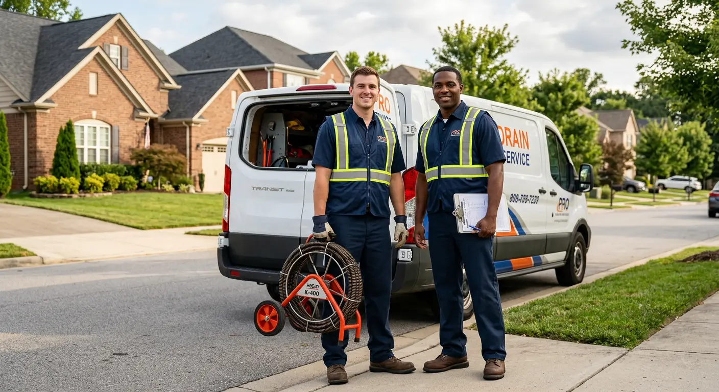 Sewer and drain service team with equipment ready for work in Moorestown