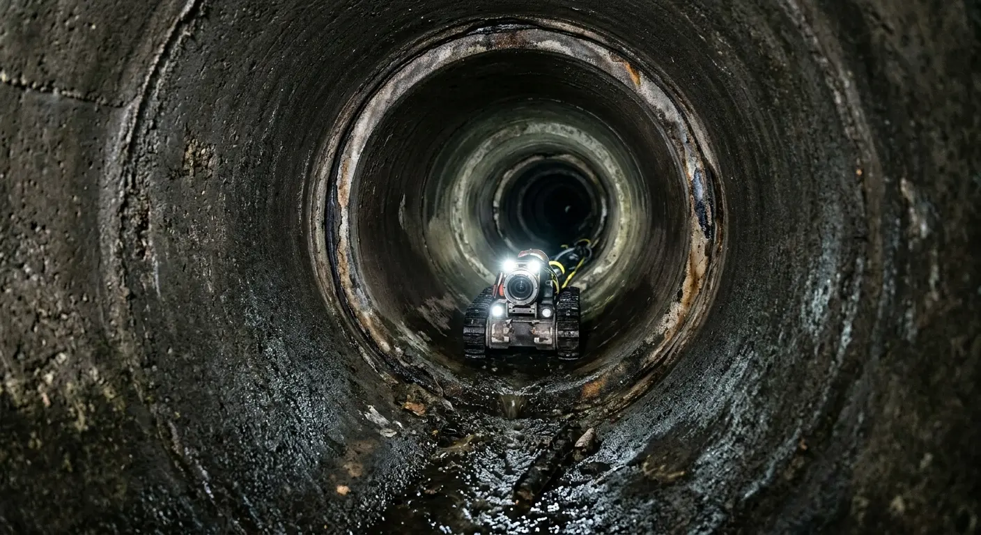 Robotic sewer camera inspecting pipe interior for Sewer Line Cleaning in Moorestown